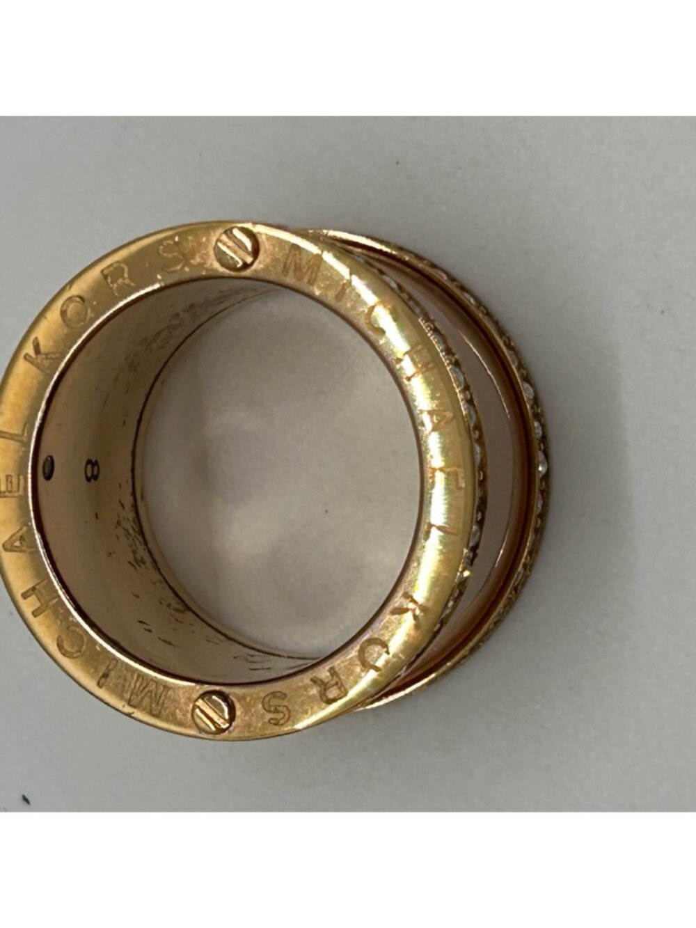 Michael Kors Gold-tone Barrel Ring With Coral Enamel & Crystal Accents Size 8 - Picture 4 of 11